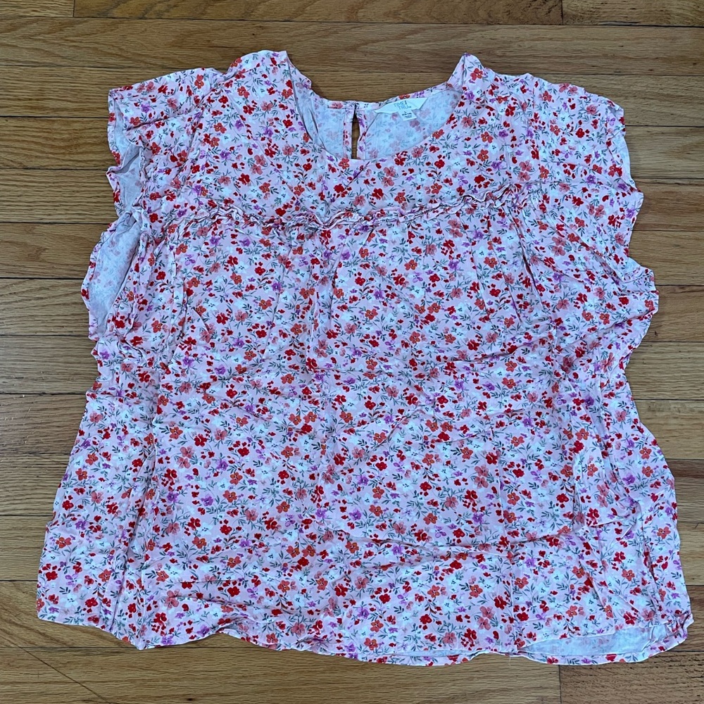 Time and Tru Pink Floral Blouse Size L